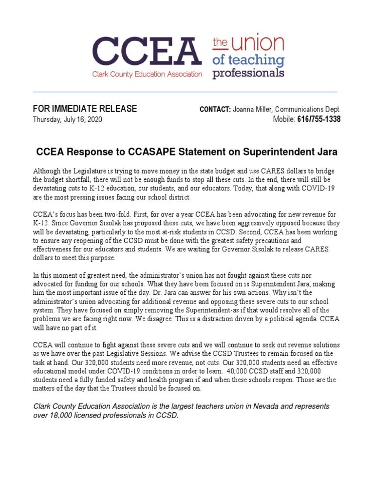 CCEA Press Release July 16, 2020 PDF | PDF | Public Sphere | Government