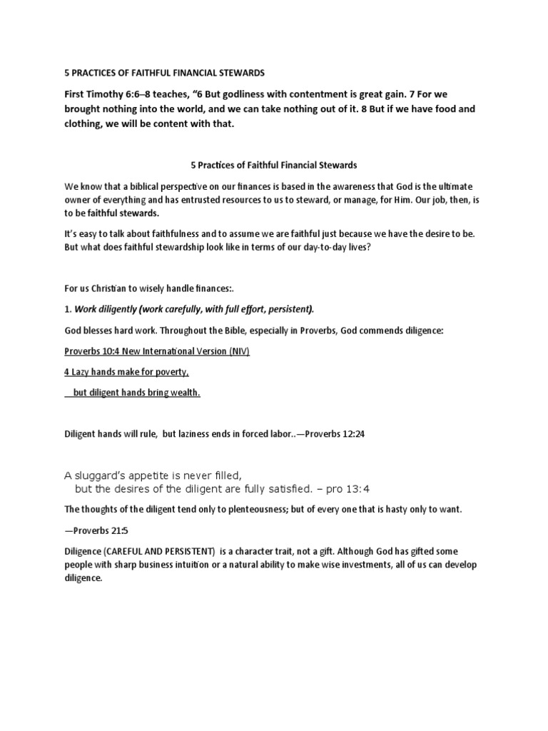 5 Practices of Financial Stewardship | PDF | New International Version ...