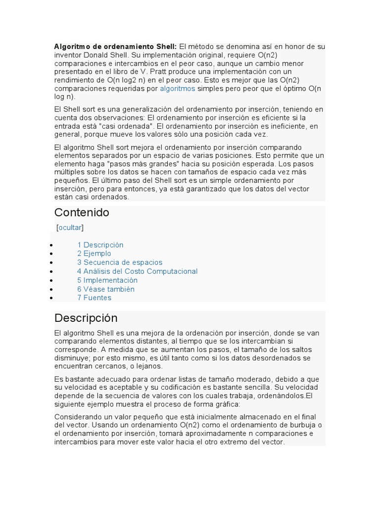 Algoritmo Shell Sort: Eficiencia y Método | PDF | Matemáticas Aplicadas ...