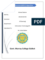 Govt. Murray College Sialkot: Topic: Page Replacement (MFU) Algorithm