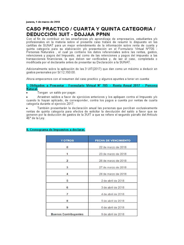 Deducción 3 UIT en Renta 4ta y 5ta | PDF | Impuesto sobre la renta ...