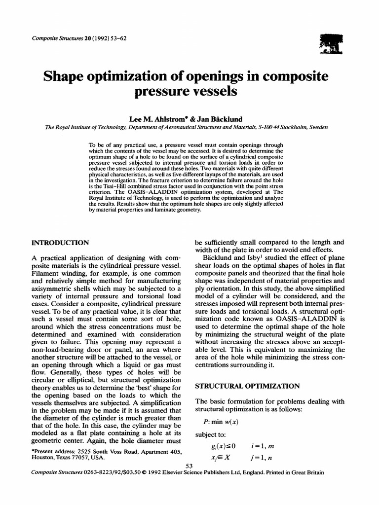 Shape Optimization of Openings in Composite Pressure - 1992 - Composite ...