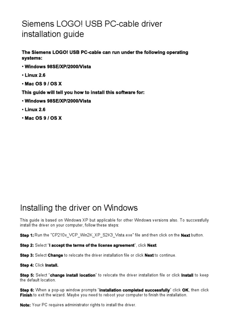 Siemens LOGO! USB Driver Installation Guide | PDF