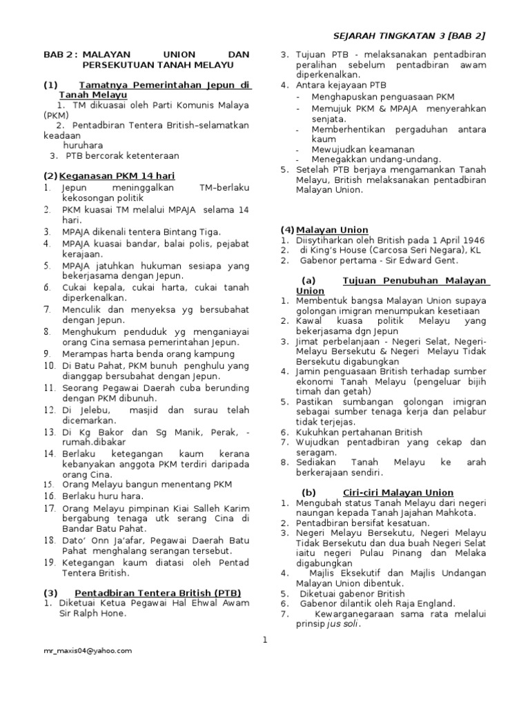 Nota Sejarah Bab 2