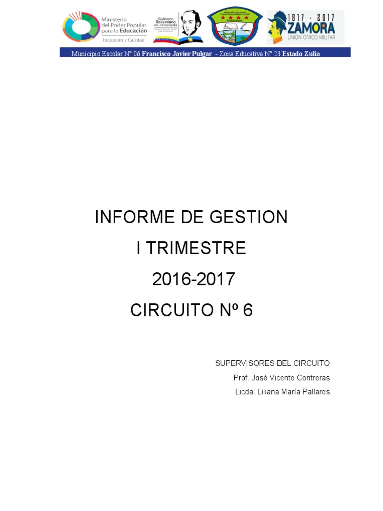 Informe de Gestión Escolar I Trimestre 2016-2017 | PDF | Aprendizaje ...