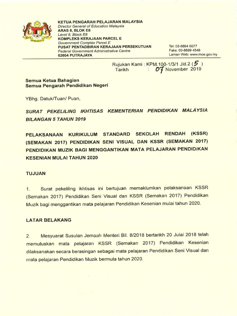 Surat Pekeliling Ikhtisas Bilangan 5 Pelaksanaan KSSR Semakan 2017 