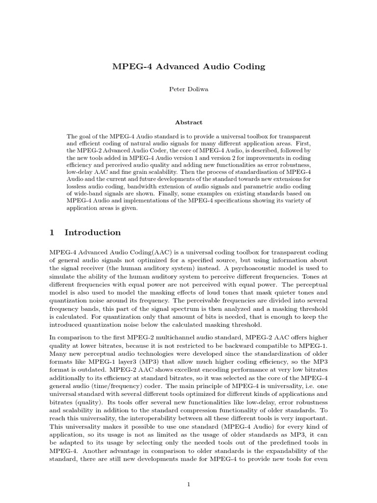 MPEG-4 Advanced Audio Coding Overview | PDF | Data Compression | Mp3