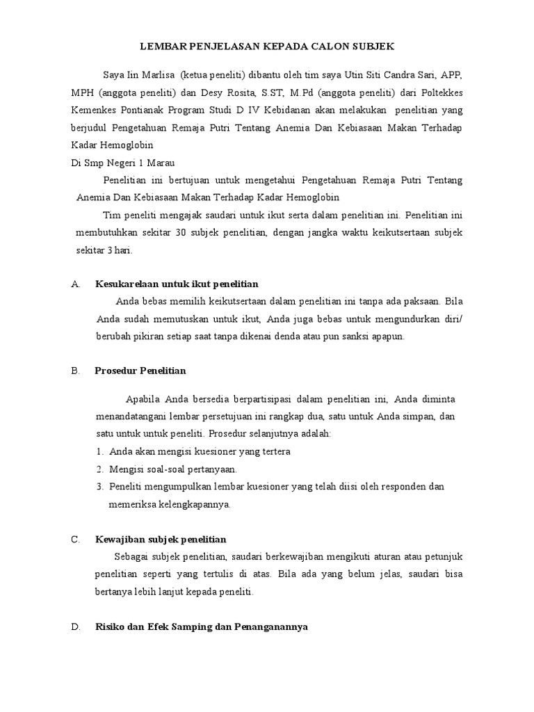 Lembar Persetujuan Penelitian Kesehatan | PDF | Kesehatan Holistik