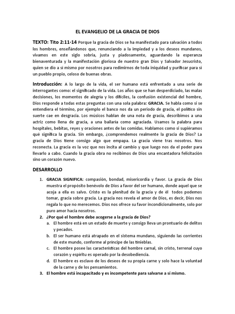 El Evangelio de La Gracia de Dios | PDF | Gracia en el cristianismo ...