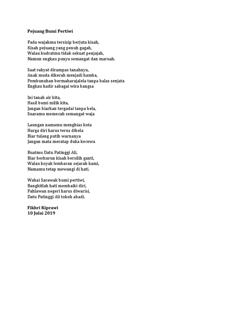 Sajak Pahlawan Datu Patinggi Ali | PDF