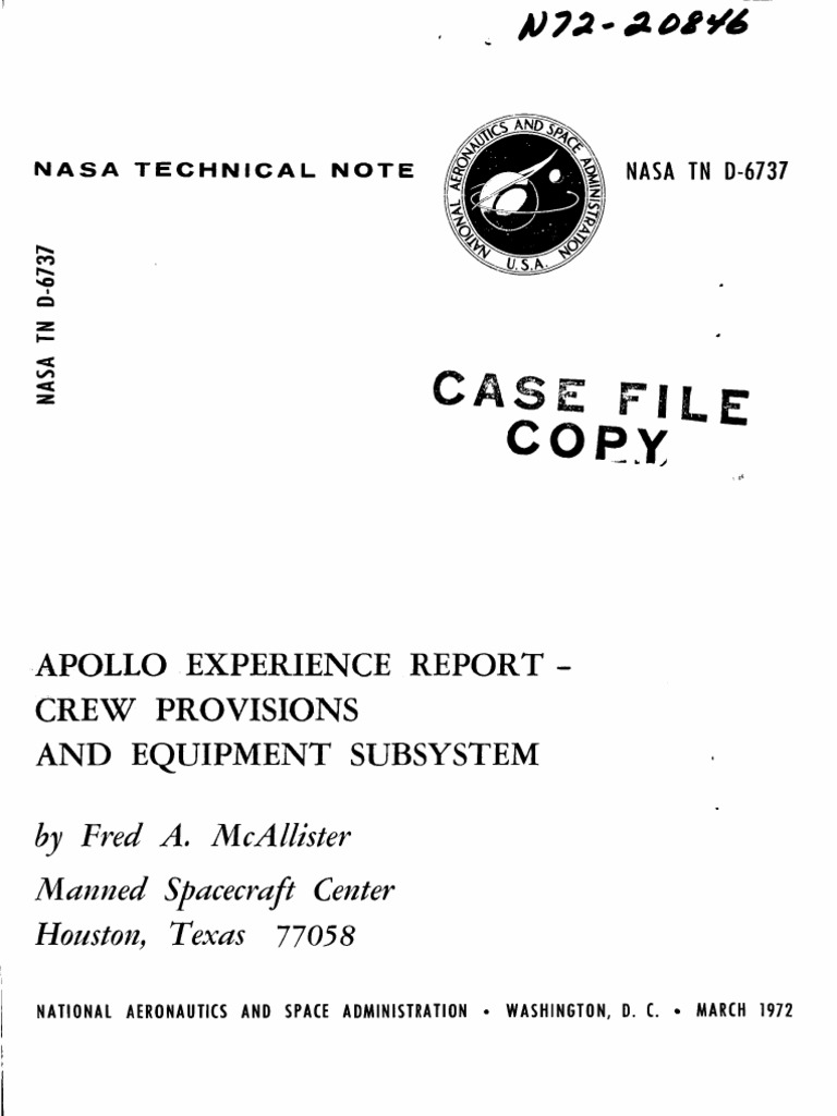 Apollo Experience Report Crew Provisions and Equipment Subsystem | PDF ...