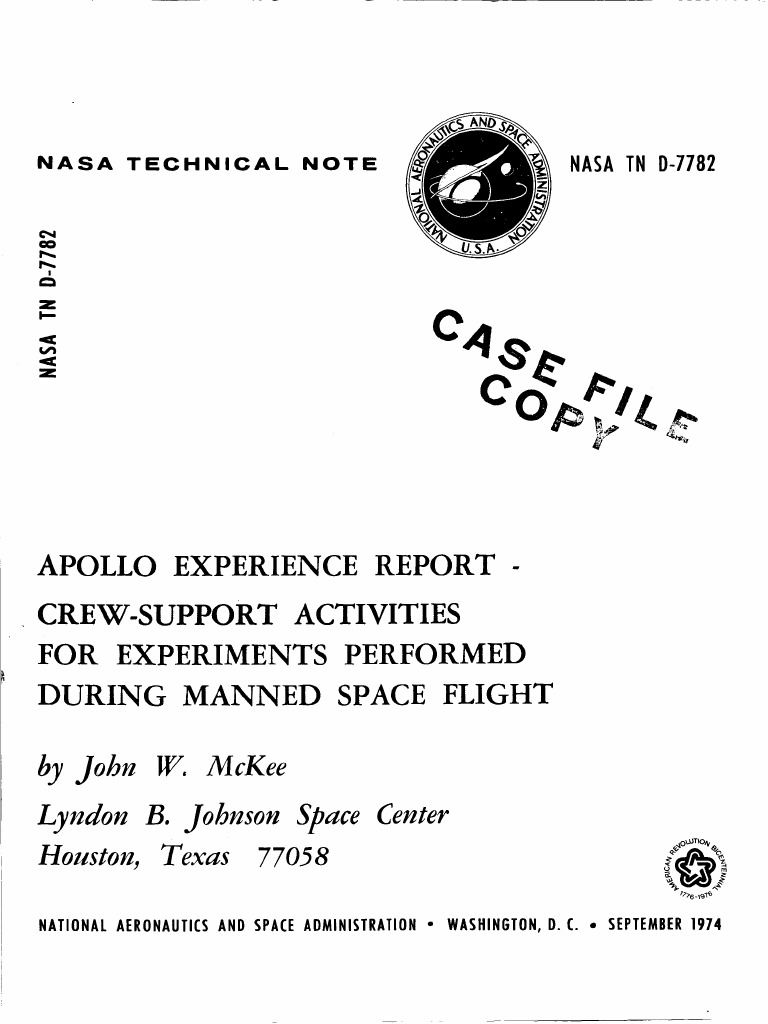 Apollo Experience Report Crew-Support Activities For Experiments ...
