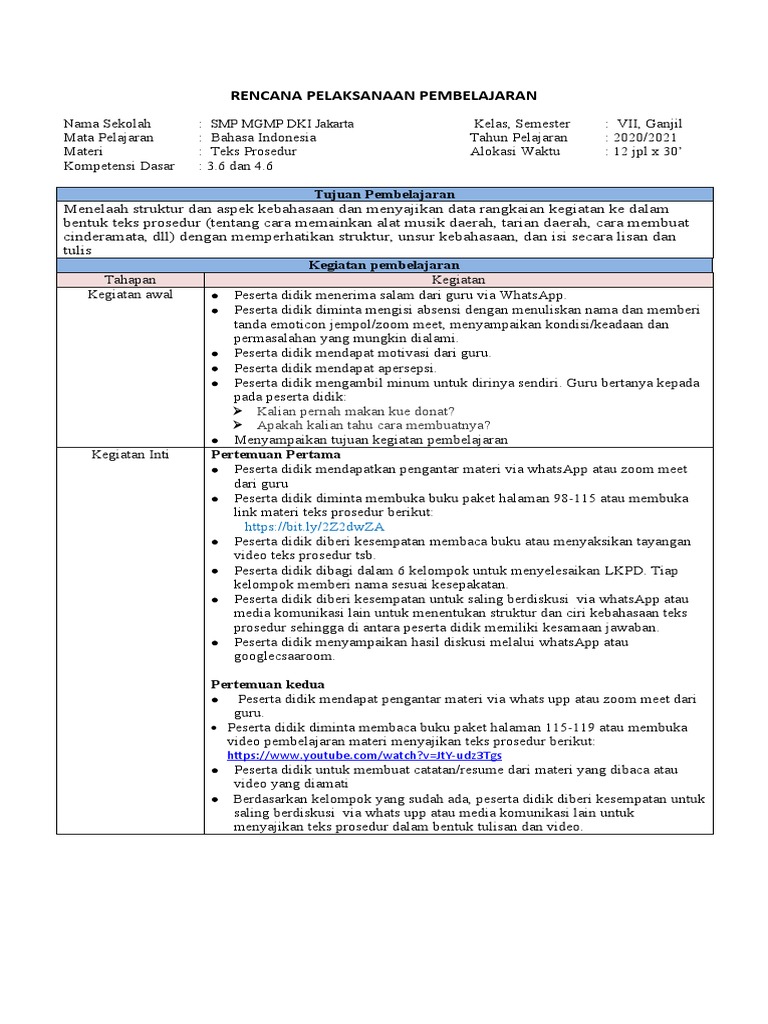 Rpp Pjj Teks Prosedur 3 6 Dan 4 6