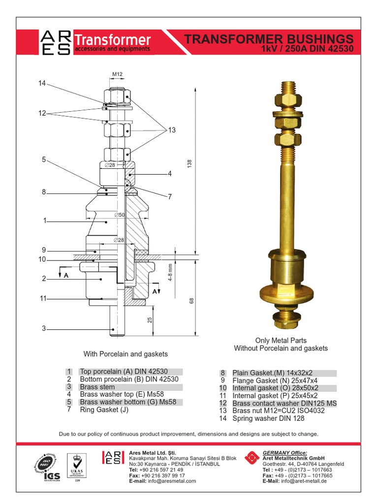 Transformer Bushings Specifications 1kV 250A | PDF
