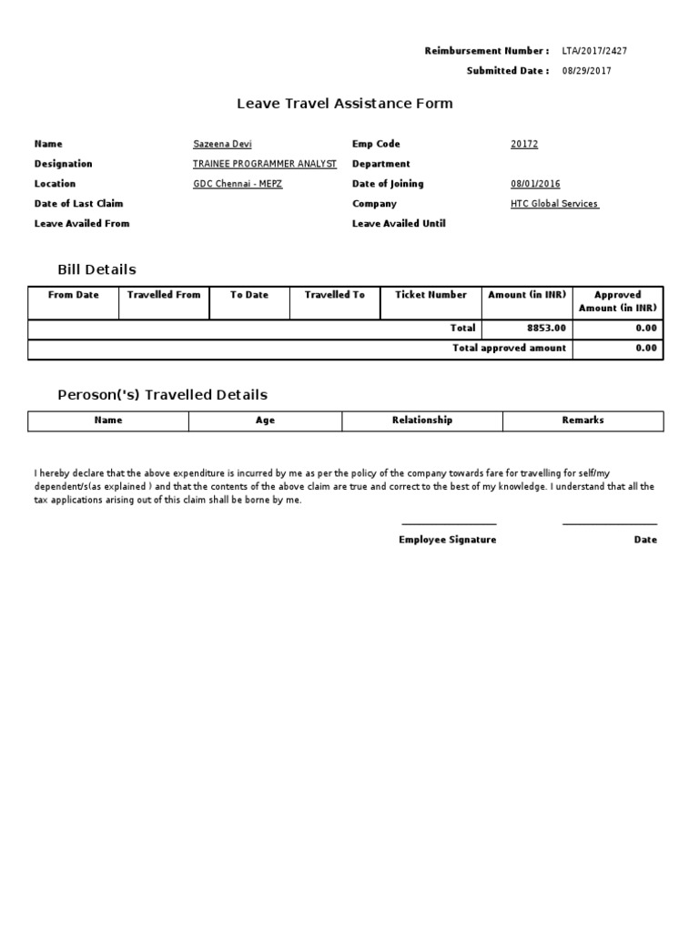LTA Reimbursement PDF PDF