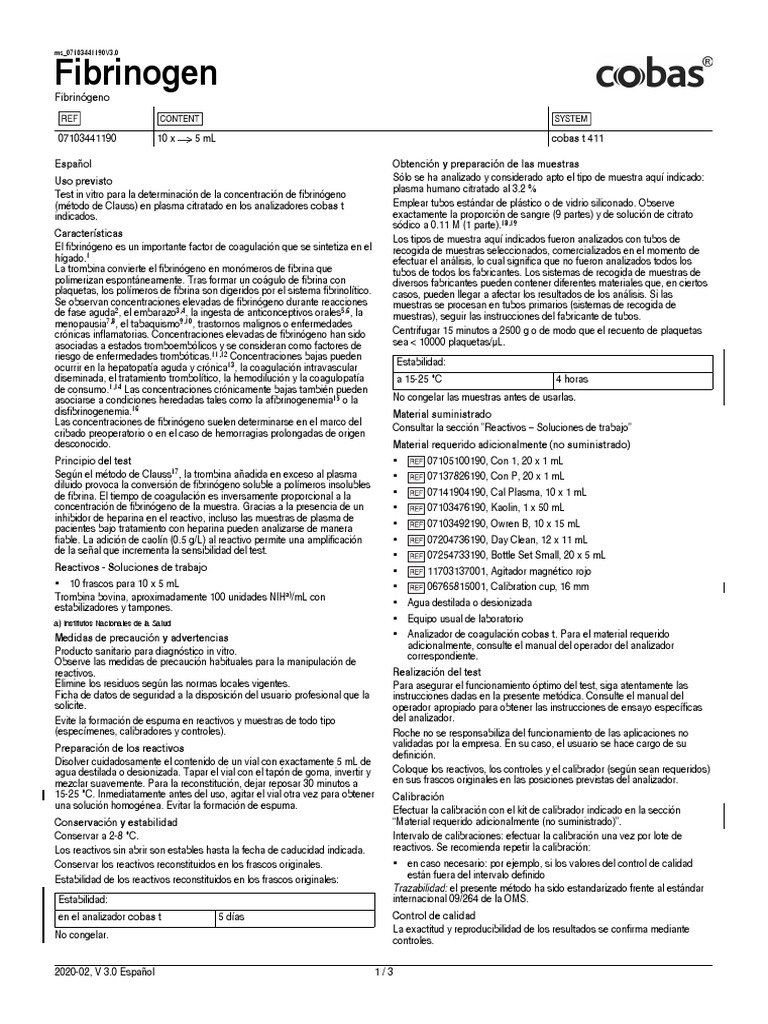 Insert - Fibrinogen.ms 07103441190.v3.es | PDF | Plaqueta | Nutrientes