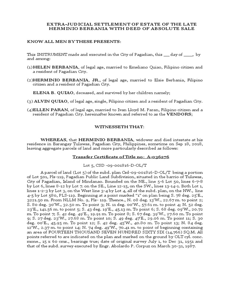 Owners Copy Extrajudicial W DOS PDF | PDF | Natural Resources Law | Urban