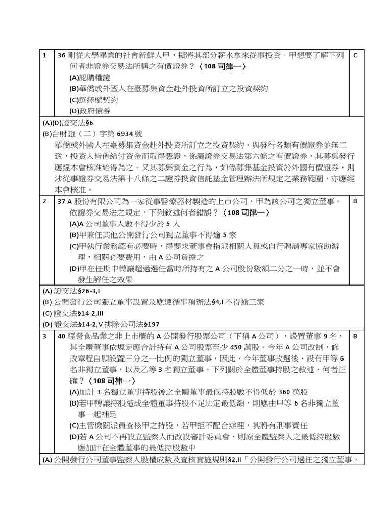 20200424期中考108 2證交選擇 Pdf