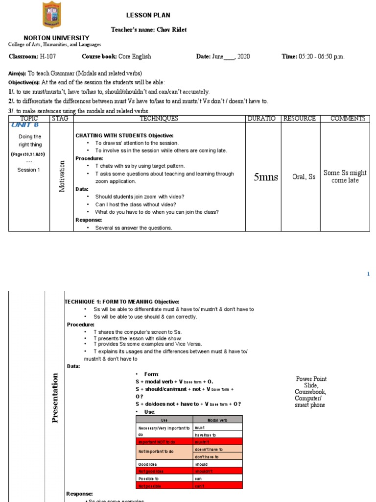 Grammar Lesson: Modals & Verbs | PDF | Verb | Question