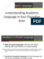 Understanding Academic Language in Your Discipline Area