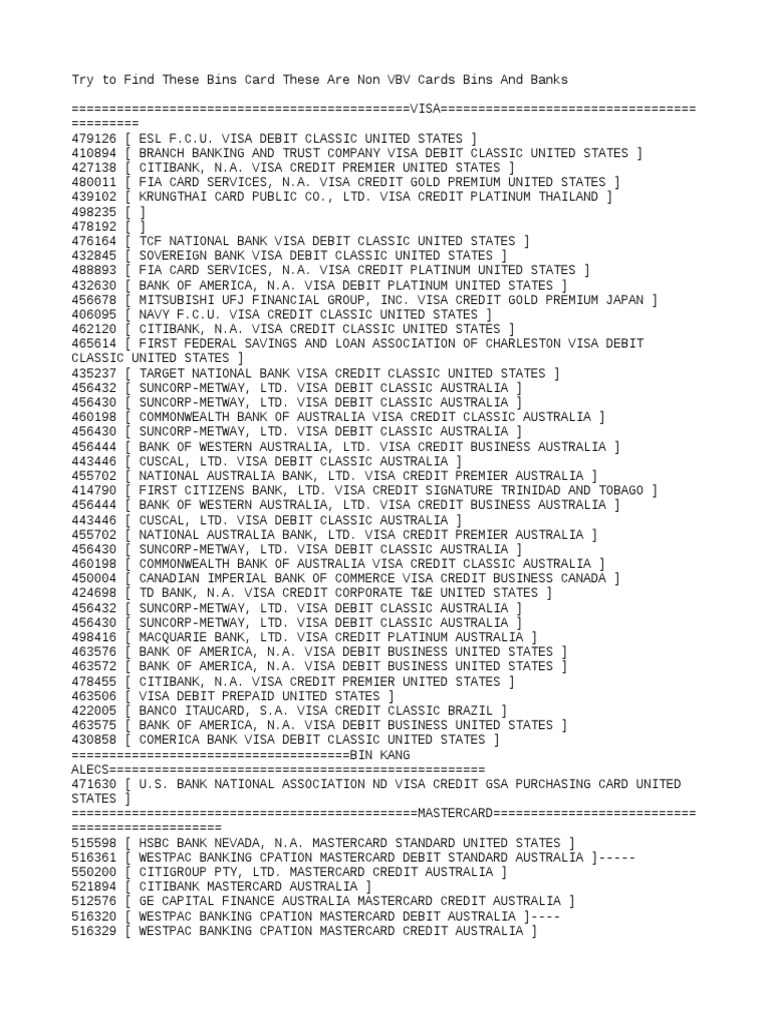 Information of Non VBV PDF Debit Card Visa Inc.