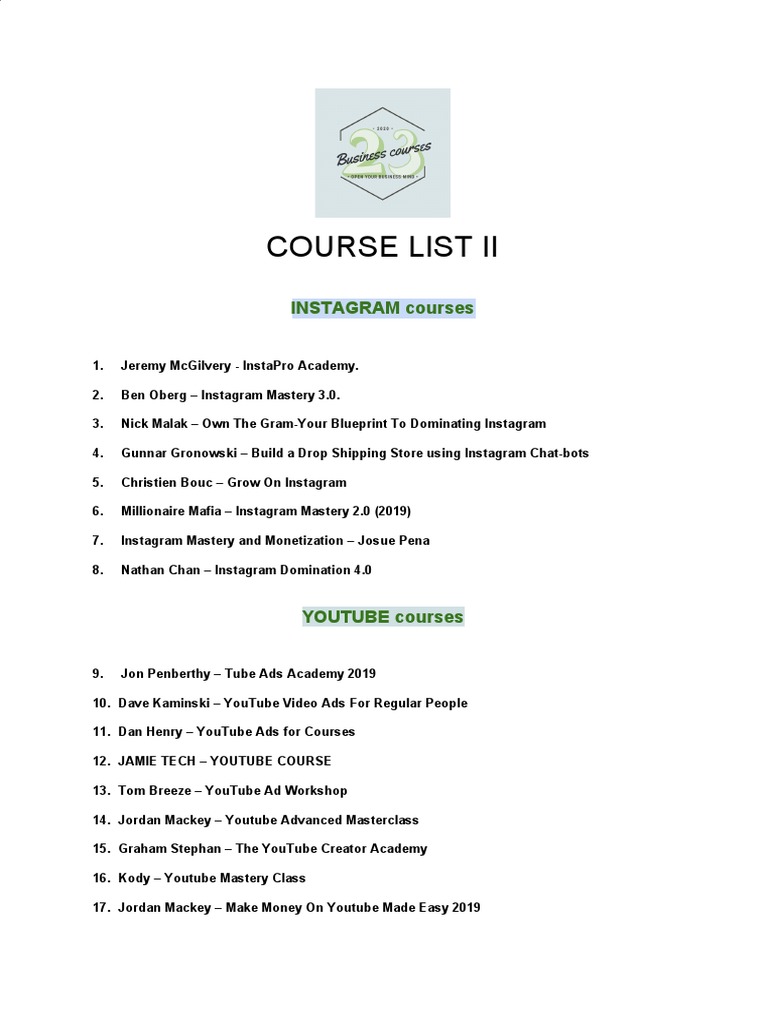 Courses List Ii | PDF | E Bay | Business
