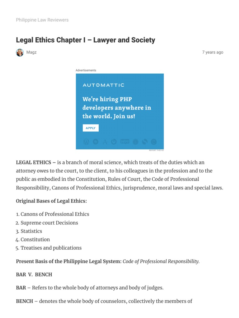 Legal Ethics Chapter I Lawyer and Society Philippine Law Reviewers