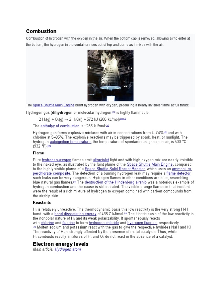 Hydrogen Combustion and Properties Explained | PDF | Hydrogen | Atomic ...