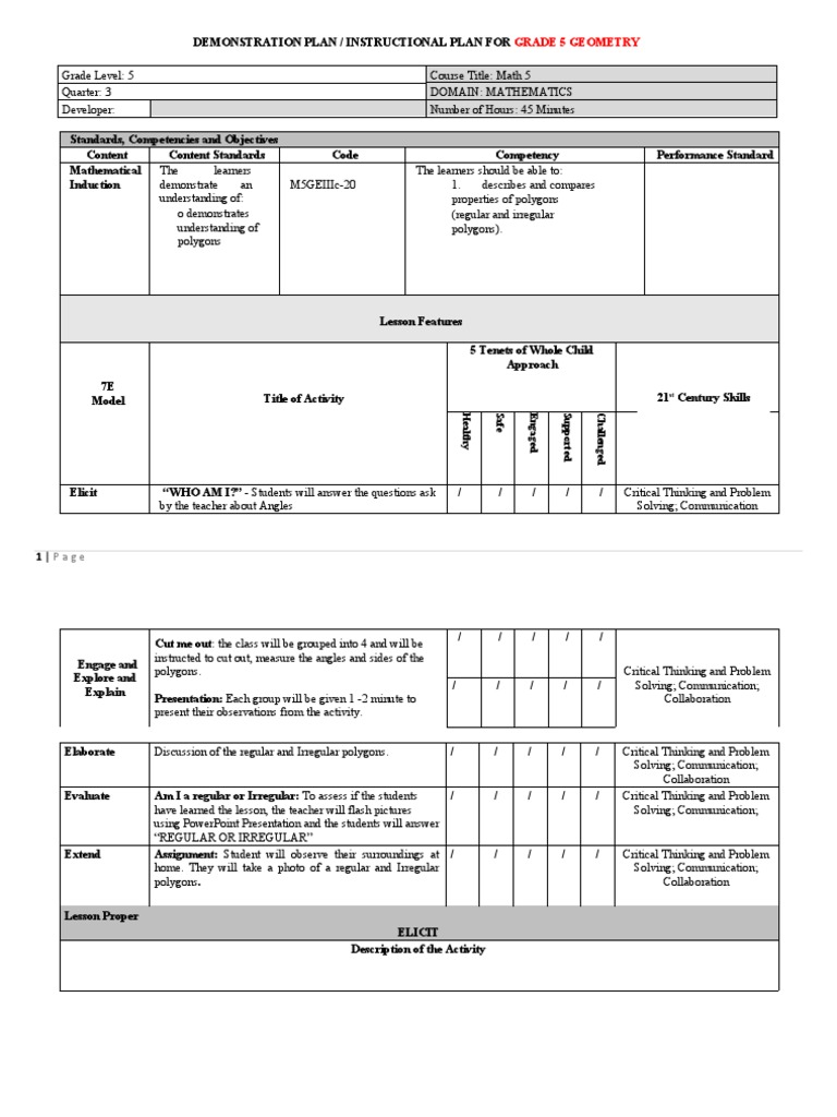 Grade 5 - Geometry | PDF | Critical Thinking | Teachers