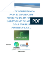 Plan de Contingencia para El Transporte Terrestre de Materiales Y/o Residuos Peligrosos