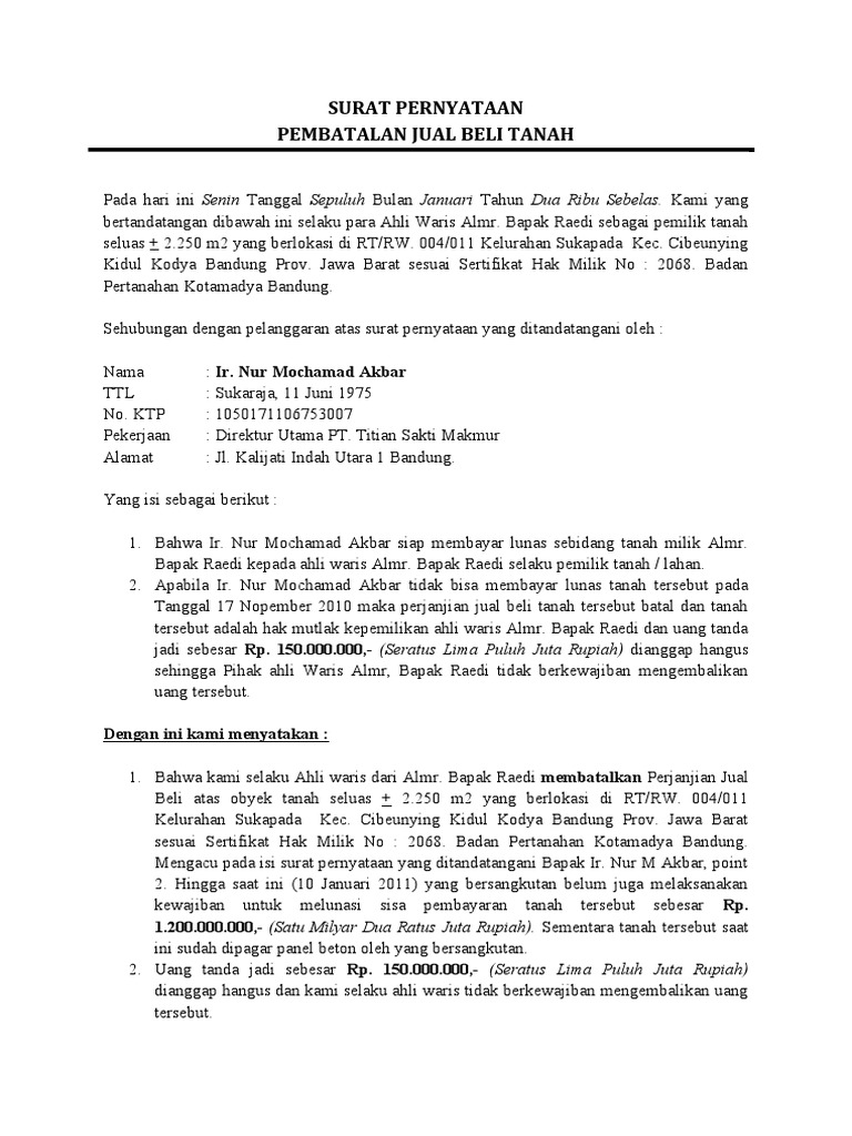 Surat Jual Beli Tanah Warisan