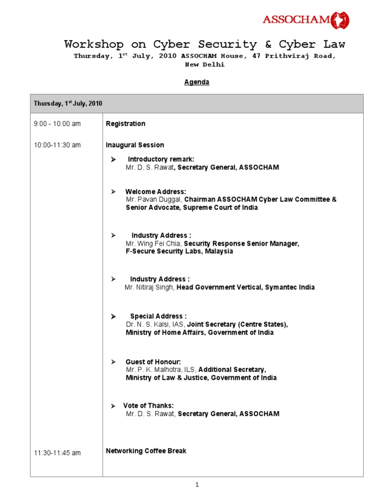 Cyber Security Workshop Agenda 2010 | PDF | Computer Security | Security