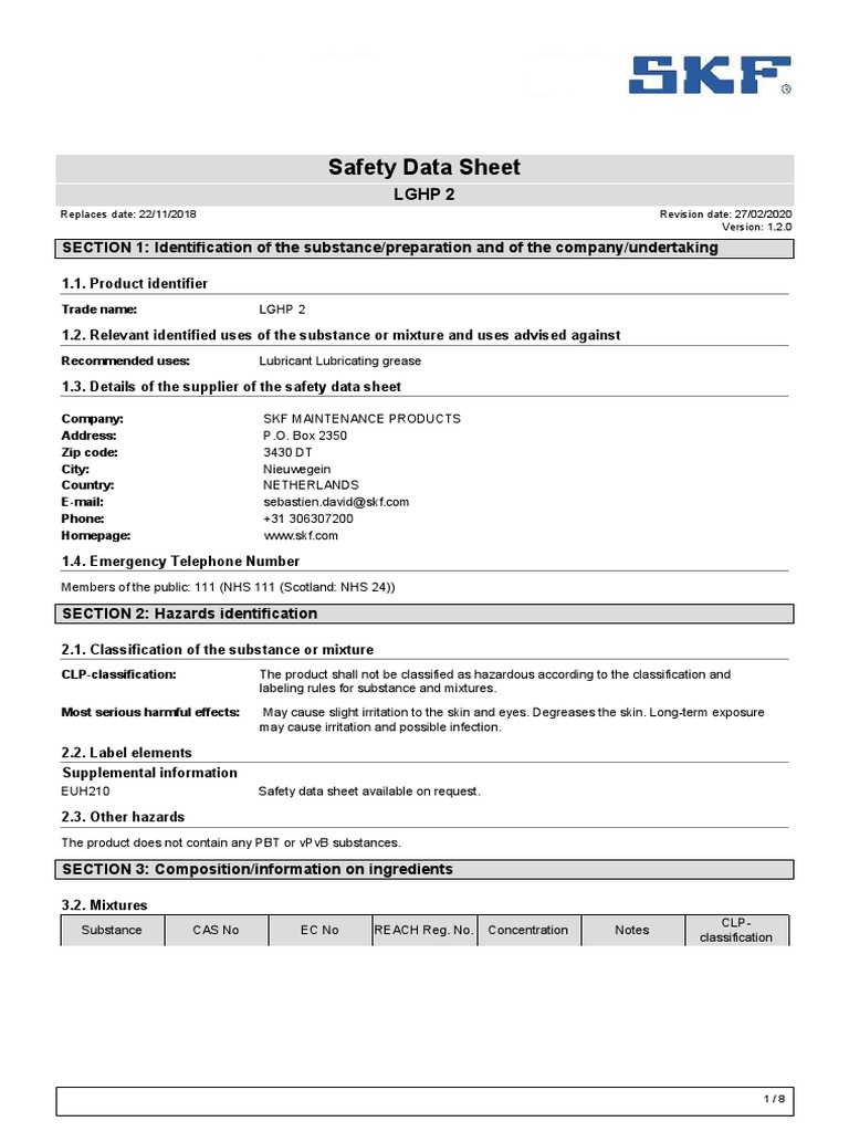 SKF Lubrication Selection PDF Personal Protective Equipment Toxicity