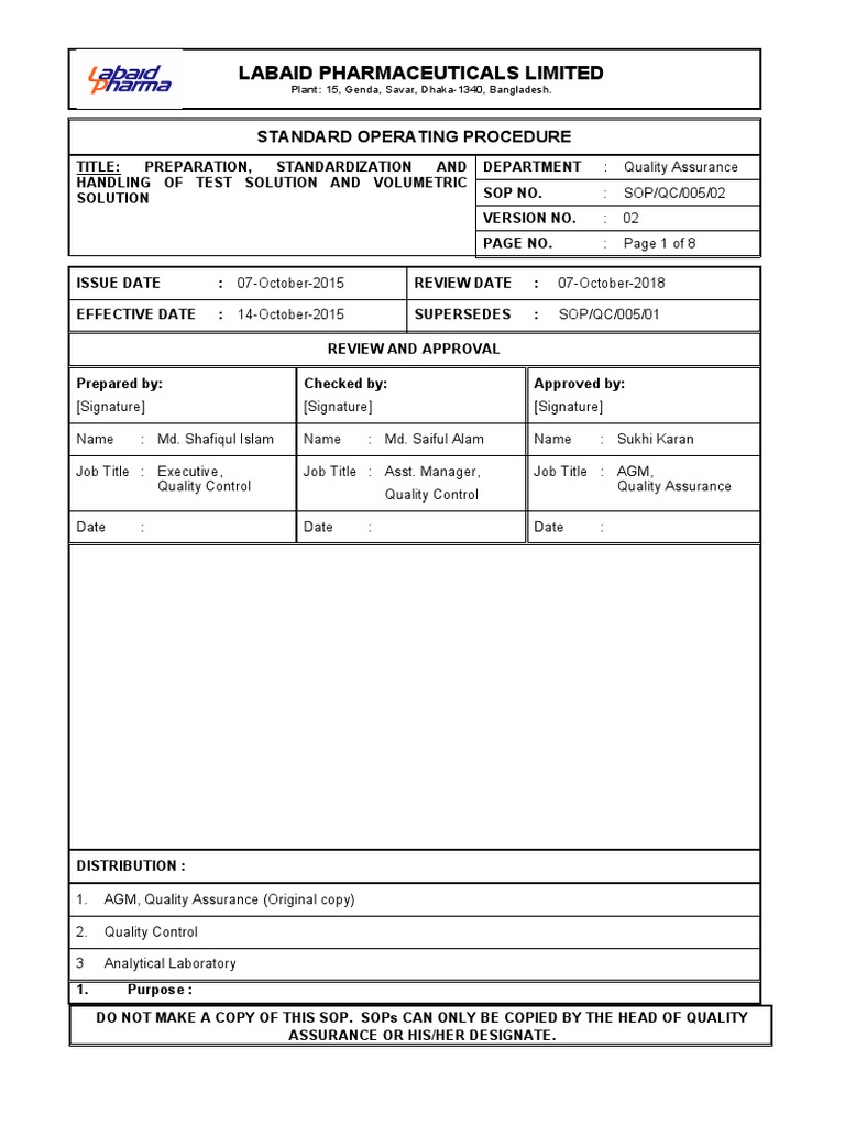 Sop QC 005 02 PDF Quality Assurance Chemistry