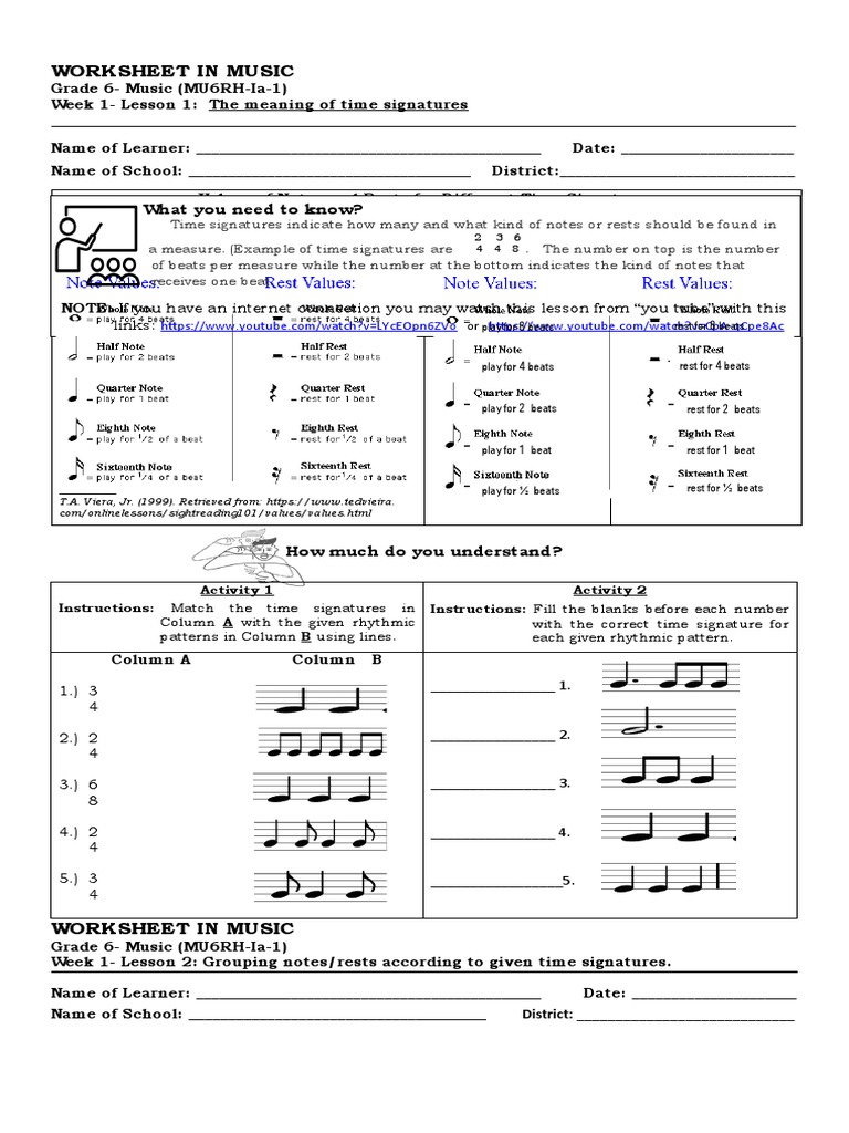 Worksheet in Music: Links | PDF | Performing Arts | Music Theory