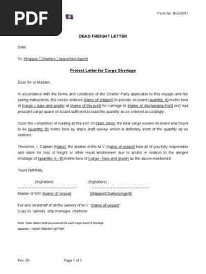 Dead Freight Letter: Form No: BULK/011 | PDF
