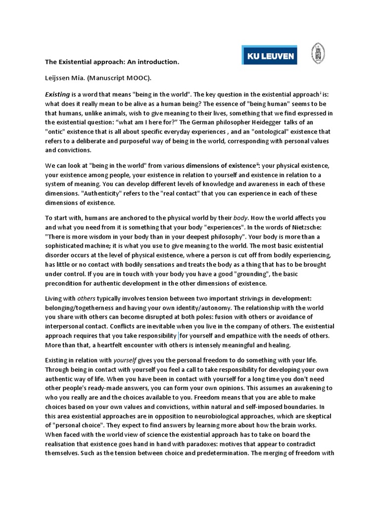 Existential Approach to Meaningful Living | PDF | Existentialism ...