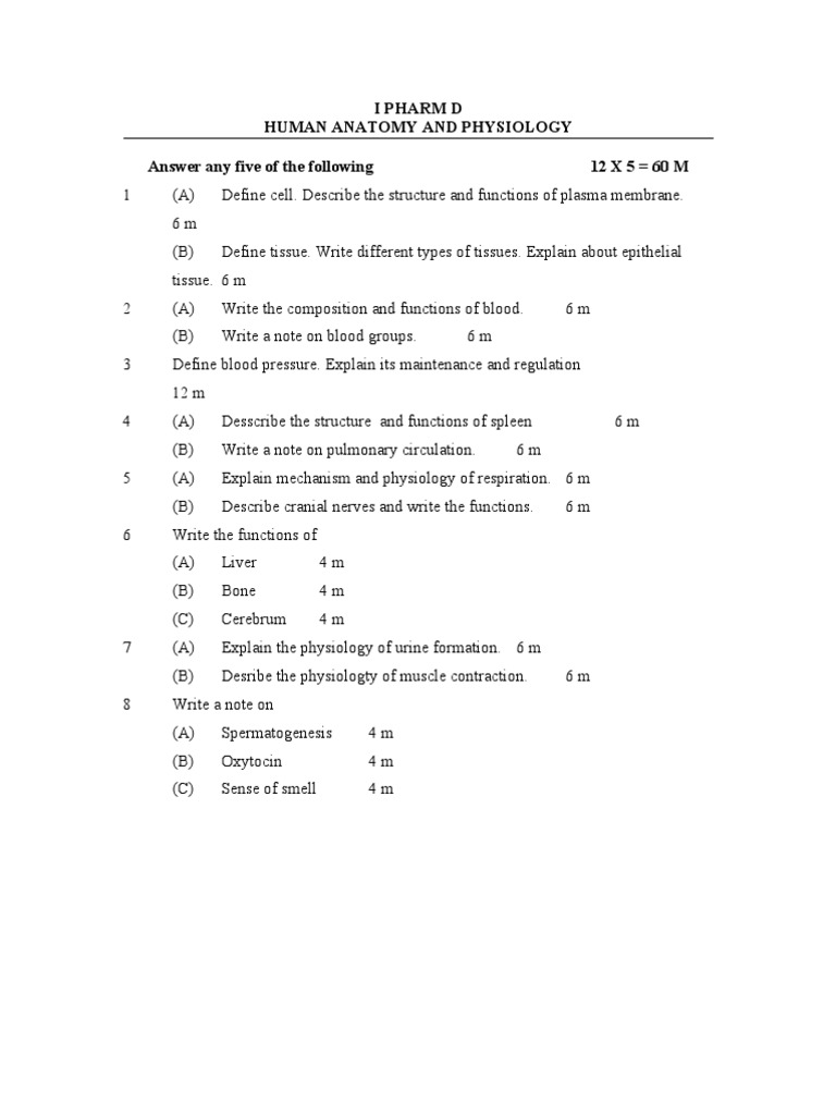 Pharm D Human Anatomy & Physiology Notes | PDF | Human Body | Tissue ...