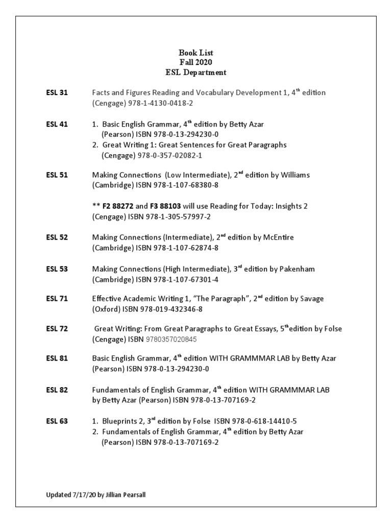 Fall 2020 Book List | PDF