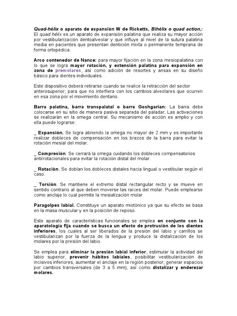Aparatos Bihelix y Quad-Hélix en Ortodoncia | PDF | Diente | Ortodoncia