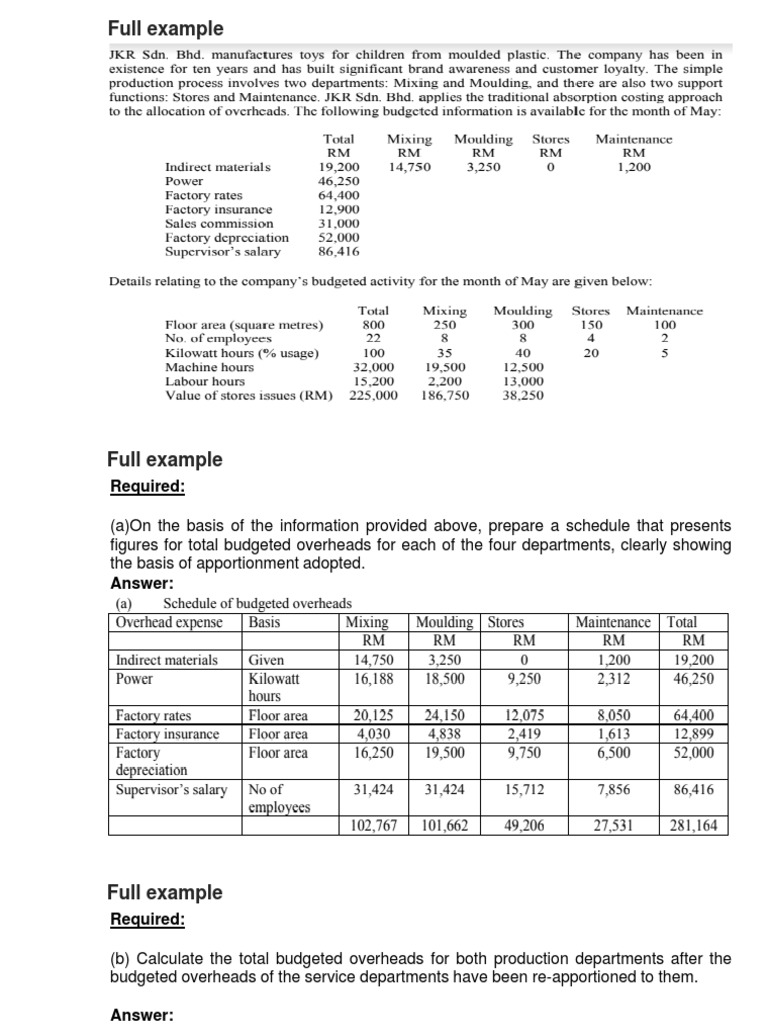 Overheads - Full Example & Questions PDF | PDF