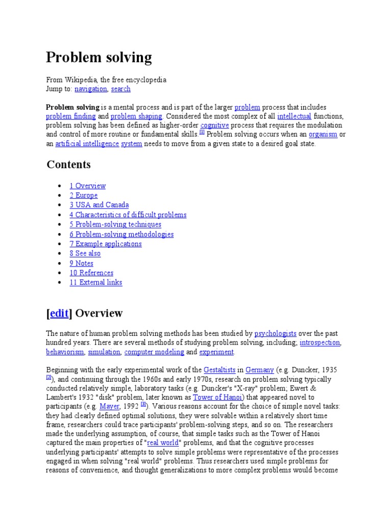 Problem Solving: Problem Solving Is A Mental Process and Is Part of The ...