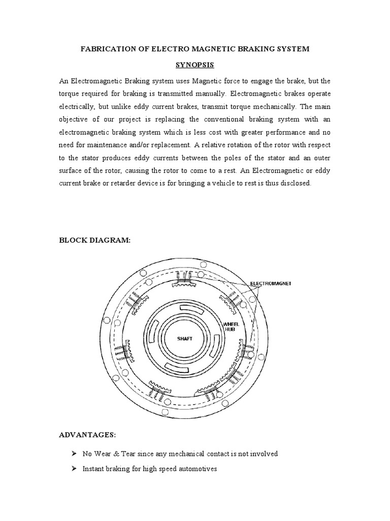 Fabrication of Electro Magnetic Braking System Synopsis | PDF