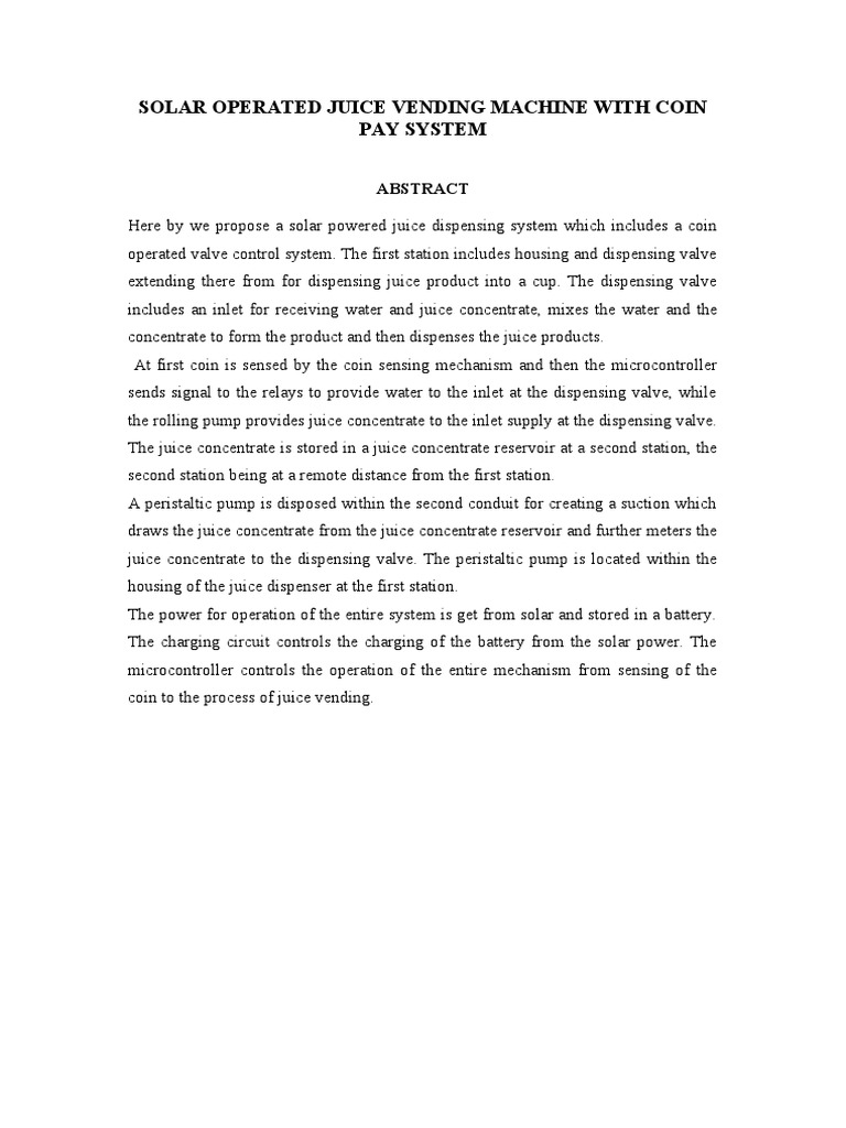 Solar Operated Juice Vending Machine | PDF | Cooking, Food & Wine ...