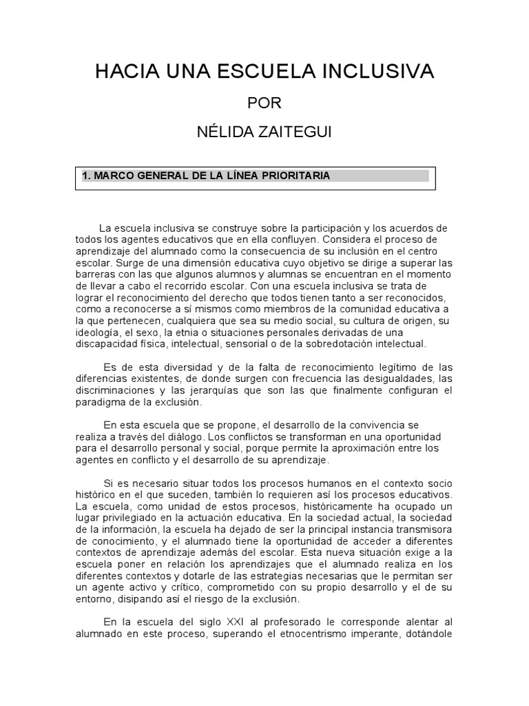 Hacia Una Escuela Inclusiva | PDF | Inclusión (Educación) | Aprendizaje