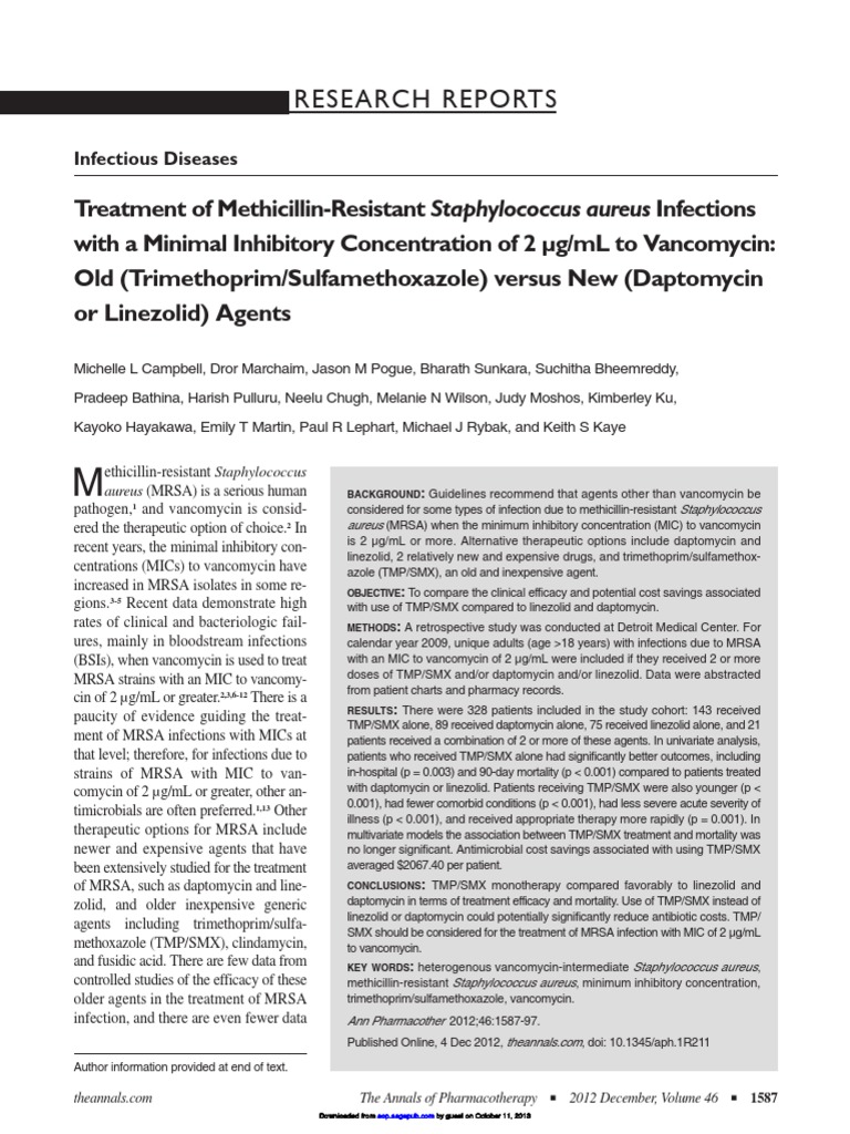 Treatment of Methicillin-Resistant Staphylococcus PDF | PDF ...