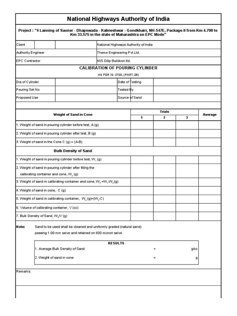 Calibration of Pouring Cylinder | PDF