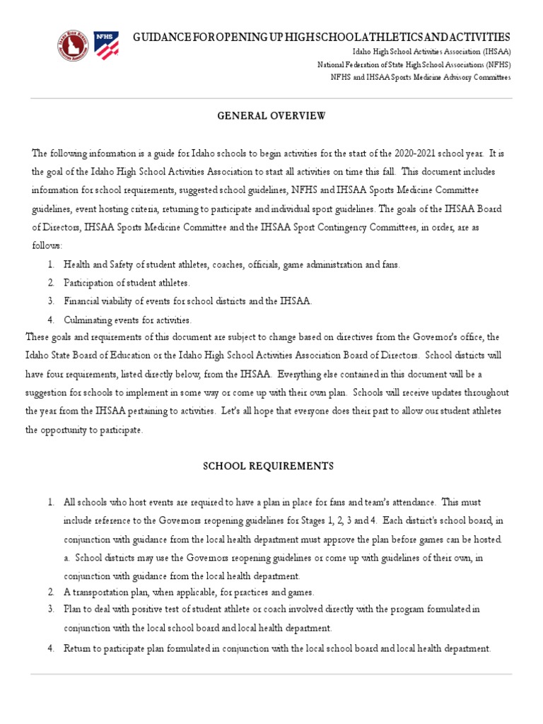 IHSAA Fall Sport COVID Guidelines | PDF | Sports | Weight Training