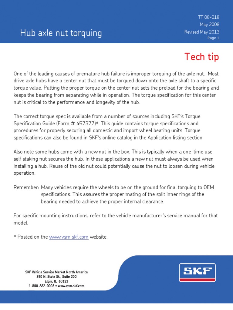 Hub Axle Nut Torquing PDF