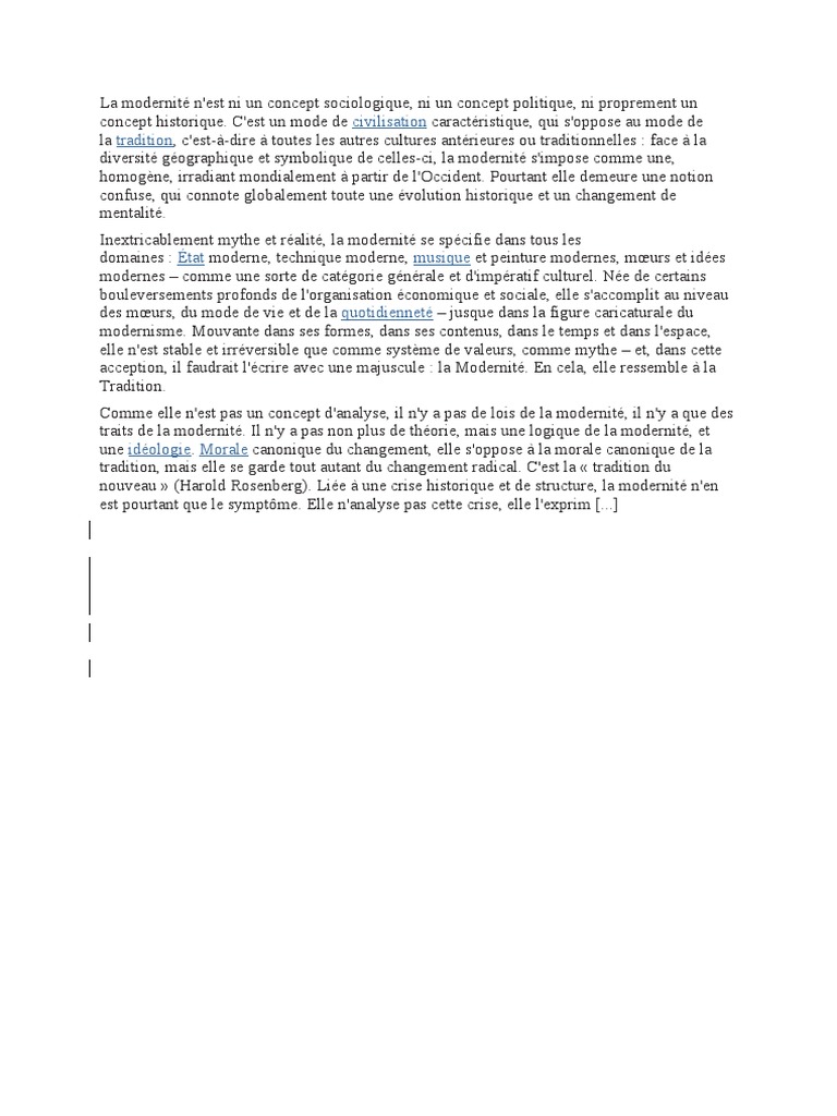 Définition et enjeux de la modernité | PDF